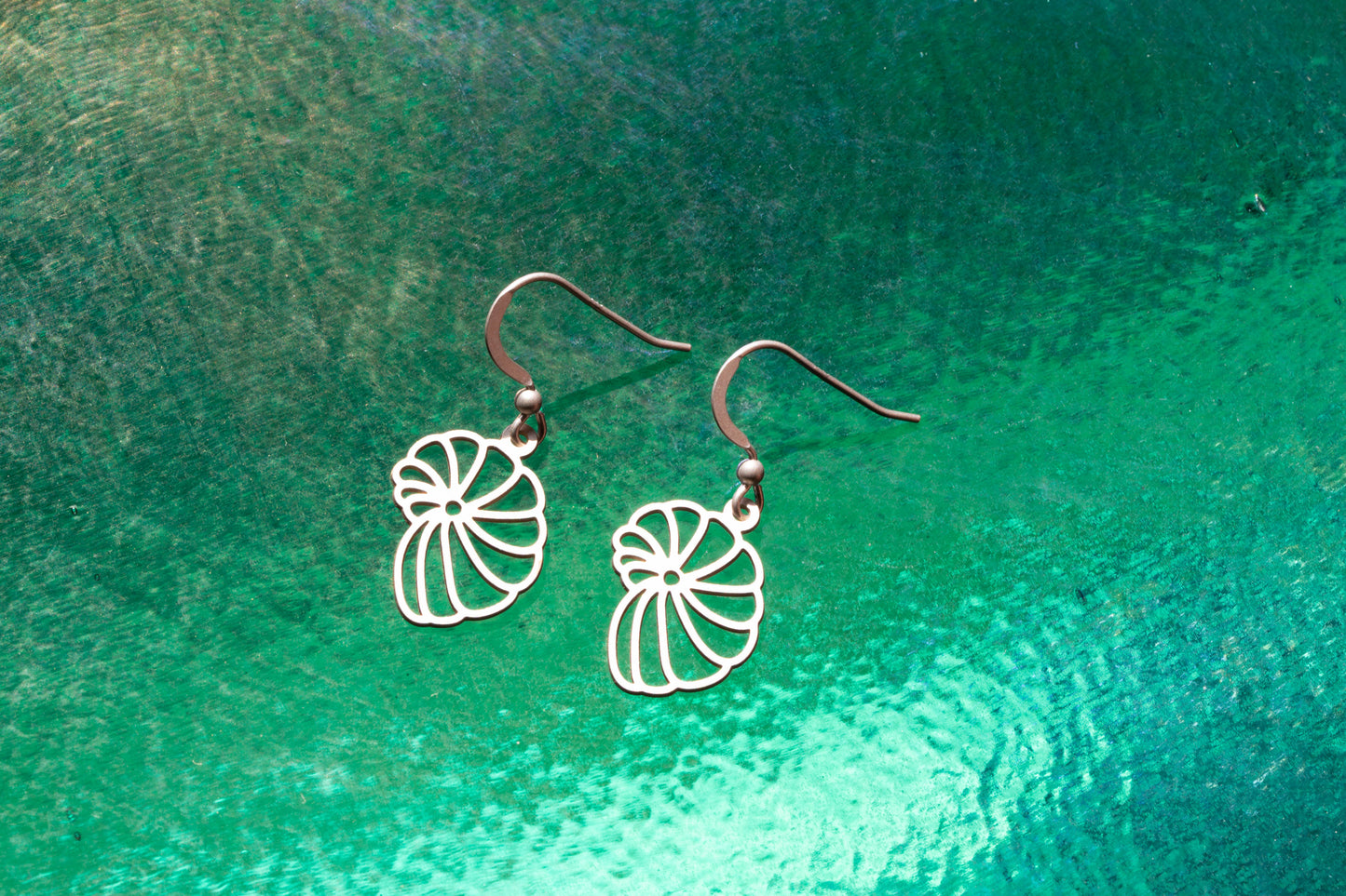 A pair of stirling silver earring in the shape of shells