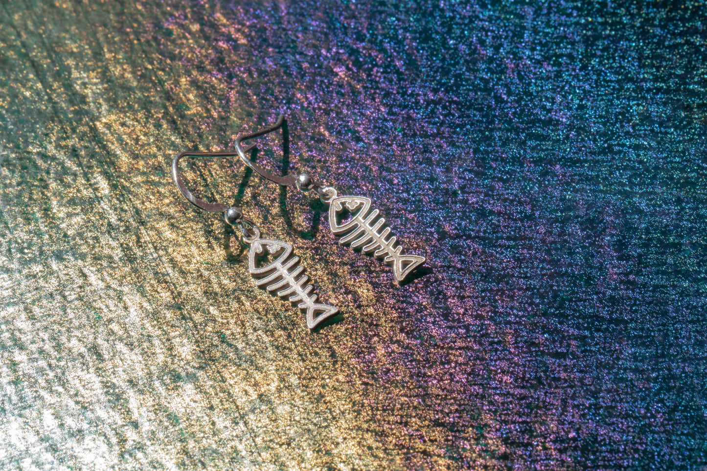 unique sterling silver earrings in the shape of fish skeletons