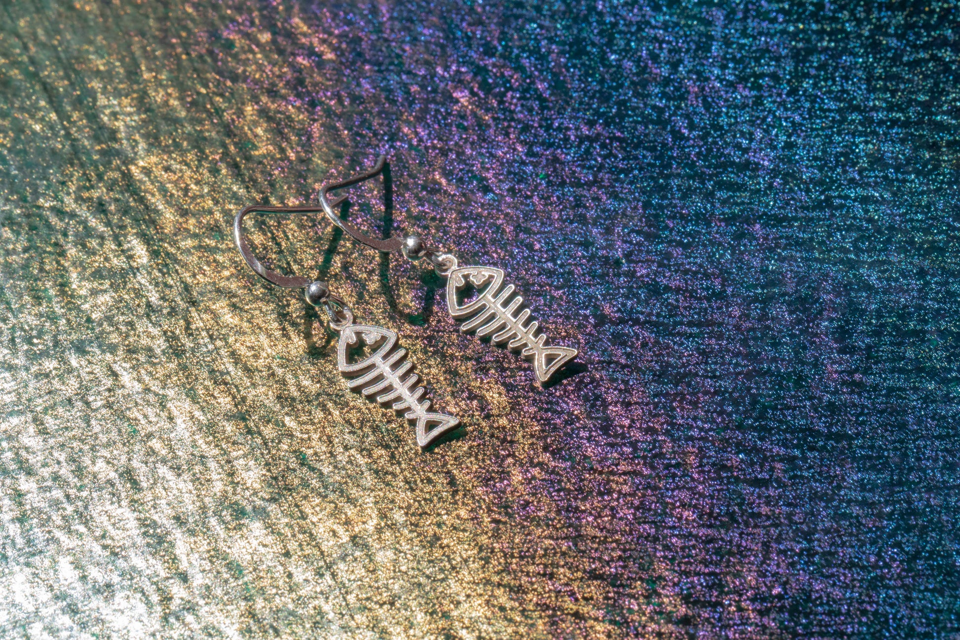 unique sterling silver earrings in the shape of fish skeletons